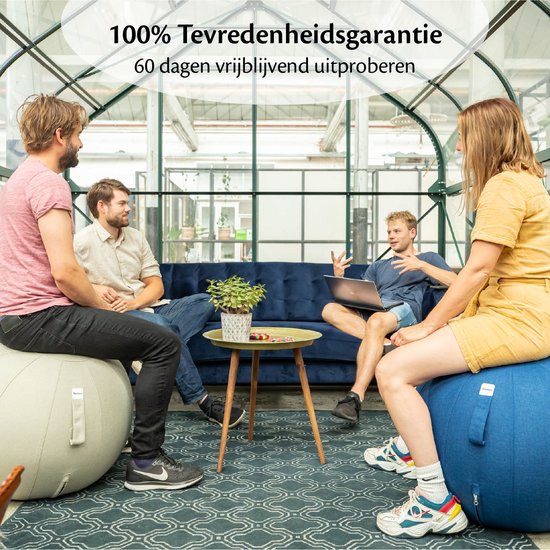 Bckz Zitbal Kantoor en Thuis 55 CM - Luxe Yoga Bal - Zitballen met Hoes - Ergonomische Bureaustoel Bal - Linnen Donkerblauw
