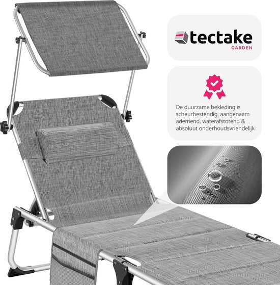 tectake® - Ligbed Lorella gestoffeerd, inklapbaar - grijs gemeleerd - 220 x 60,5 x 34 cm, met zijvak