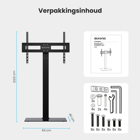 Auronic TV Standaard - TV Voet - In Hoogte Verstelbaar - Draaibaar - Kantelbaar - 32 tot 70 inch - Zwart