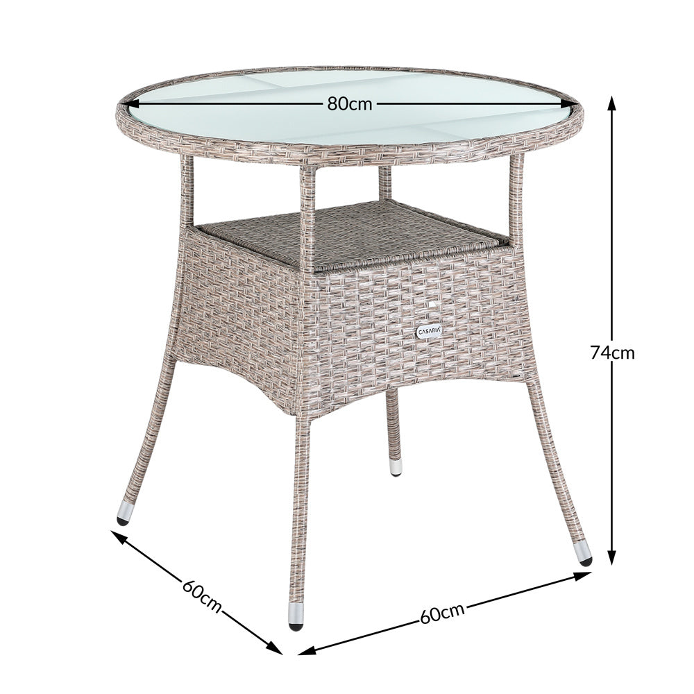 Casaria Polyrattan Bijzettafel 80cm Rond - 5mm Veiligheidsglas – Beige
