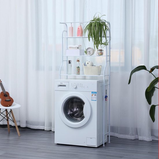 Herzberg Home & Living Herzberg Hg-03299: 3-Tier Wasmachine En Badkamer Opbergrek Met Handdoekhanger Zwart