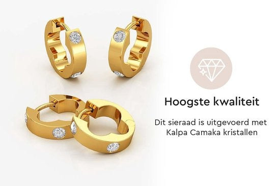 Yolora Dames Oorbellen met Kalpa Camaka Kristallen - Goudkleurig - 18K Geelgoud Verguld - Vrouwen Oorringen Goud - Sieraden - Luxe Giftbox - Geschenkdoos - Cadeau doos - Exclusieve Geschenkverpakking - Mooie Cadeauverpakking