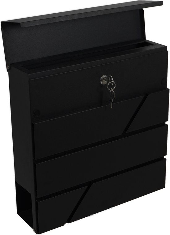 BRASQ Brievenbus Hangend antraciet Deluxe - Wandbrievenbus met Slot en krantenvak - Incl. Montagemateriaal & 2 Sleutels - Postbus - brievenbus - RVS