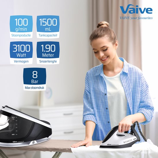 VAIVE PowerStation Max 3100 Stoomstrijkijzer met Stoomgenerator - 3100W - 1,5 L Watertank