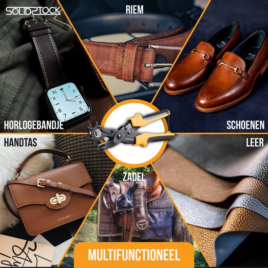 SolidStock Professionele Gaatjestang voor riem - met Gratis Meetlat - Ponstang - Revolvertang