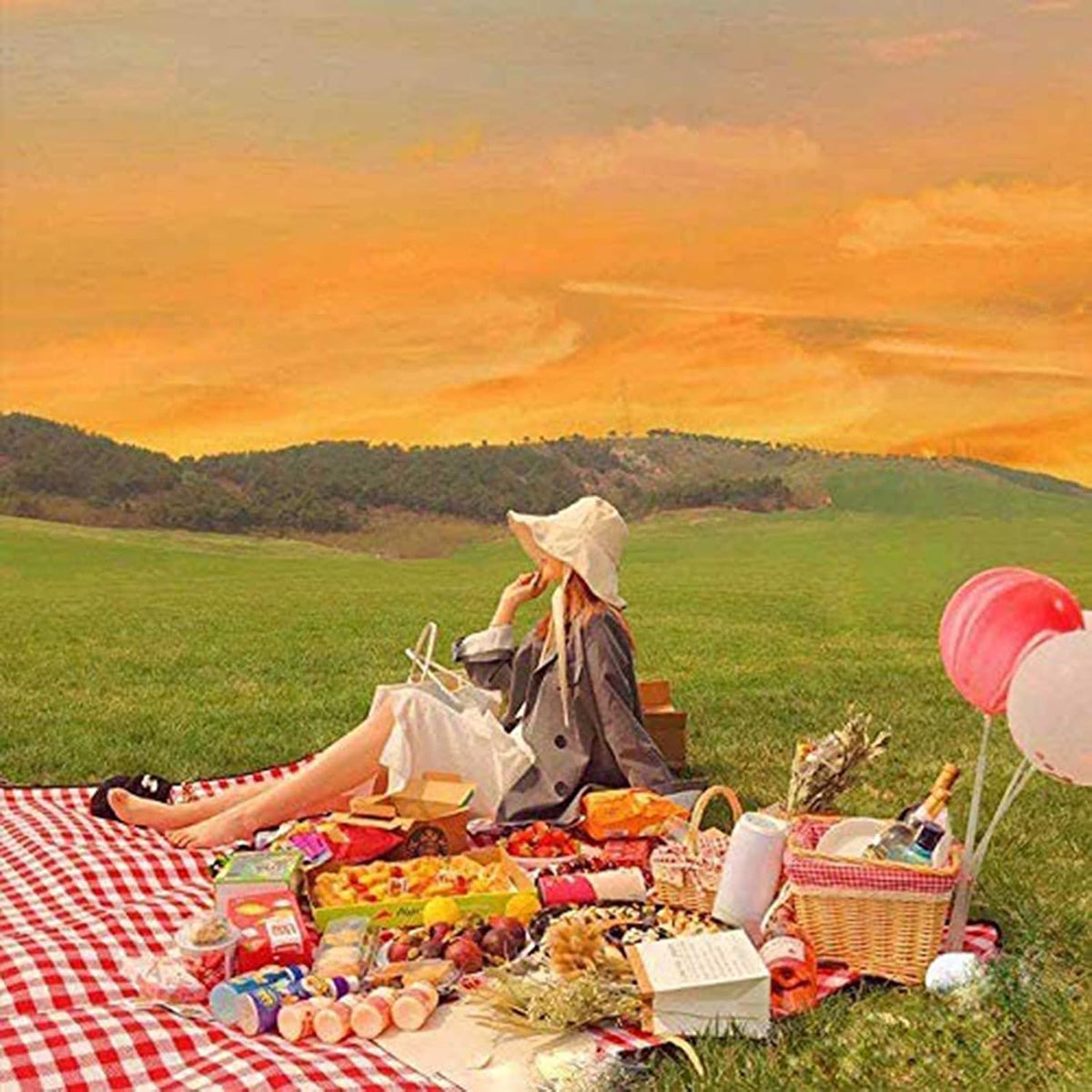 GUSUWU Picknickdeken – Waterdicht en Opvouwbaar – Rood Geruit – 200 x 200 cm