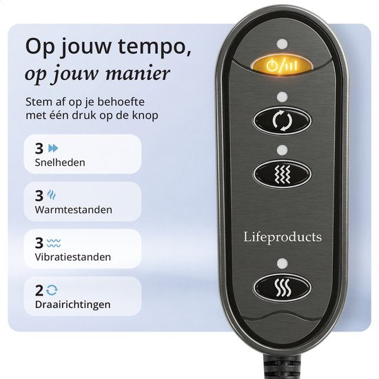 Lifeproducts Massagekussen voor Nek en Rug - Nekmassage Apparaat - Rugmassage - Shiatsu Nek Massage Apparaat met Warmtefunctie en Trilfunctie