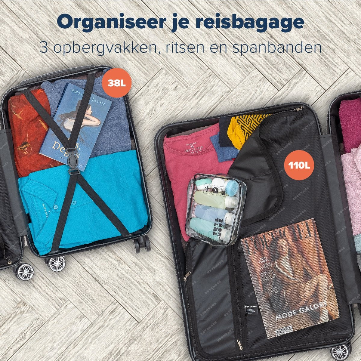 TRVLMORE Kofferset - 2 Delig - 38L Handbagage + 110L Ruimbagage - Roségoud