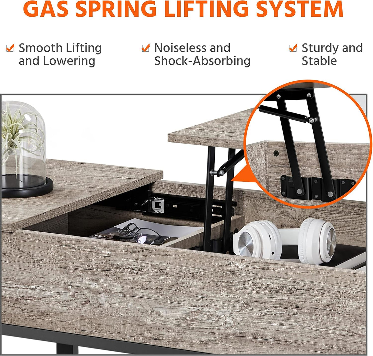 Yaheetech Lift-top salontafel met verborgen opbergruimte - 105 x 50 x 61 cm - Grijs