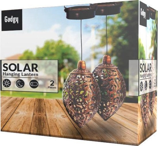 Gadgy Solar Hangende Oosterse Lantaarns – Set van 2 - Zonne-aangedreven– Brons – 20 x 10 cm