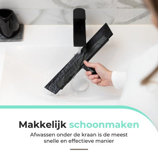 CLEANLY Vloertrekker met Steel 130 cm - Vloerwisser Badkamer en Trekker Douche - Douchewisser - Watertrekker - Breedte 34 cm - Zwart, Grijs