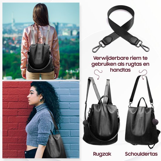 Anti-diefstal rugzak - Rugtas dames - Waterdicht - Klein - Anti-theft backpack - Rug-, Schouder-, Handtas in één - zacht PU-leer - incl. verstelbare riem – Glennoo