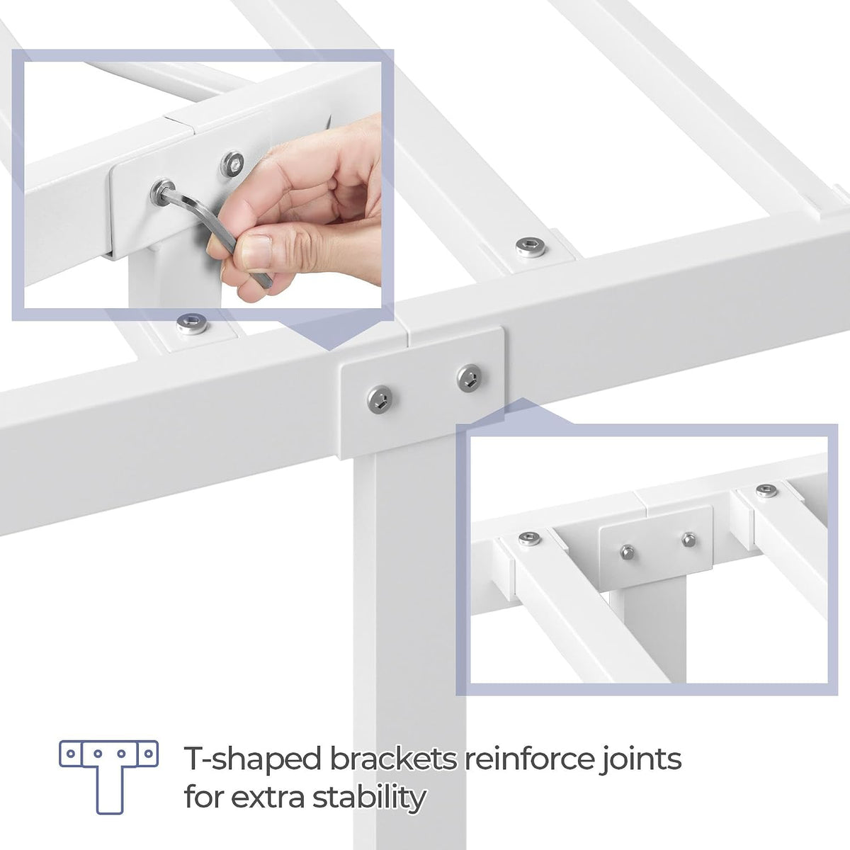Yaheetech Metalen bedframe - Hoofdbord met kruisdesign - 140 x 200 cm - Wit