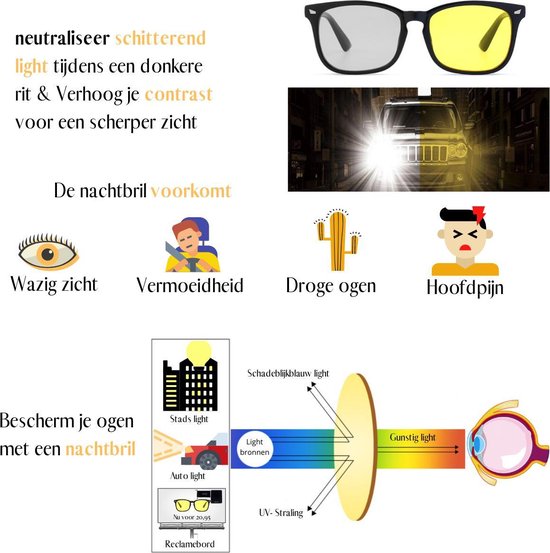 VAIVE Nachtbril voor het rijden in de nacht - Veilig Rijden - Avondbril - Nacht lenzen - Nacht Bril voor Auto of motor - Autobril