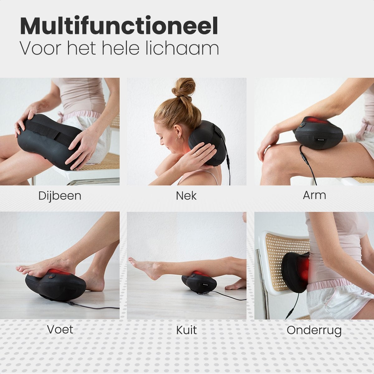 Auronic Shiatsu Massage kussen - Elektrisch Nek en Rug Massage Apparaat - 1.8m kabel - Warmte Functie – Zwart
