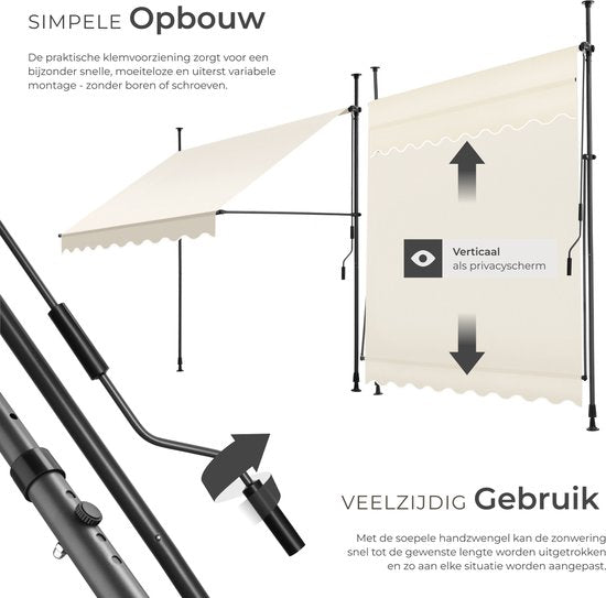 tectake Klemluifel - Zonnescherm - 200x180cm - Beige