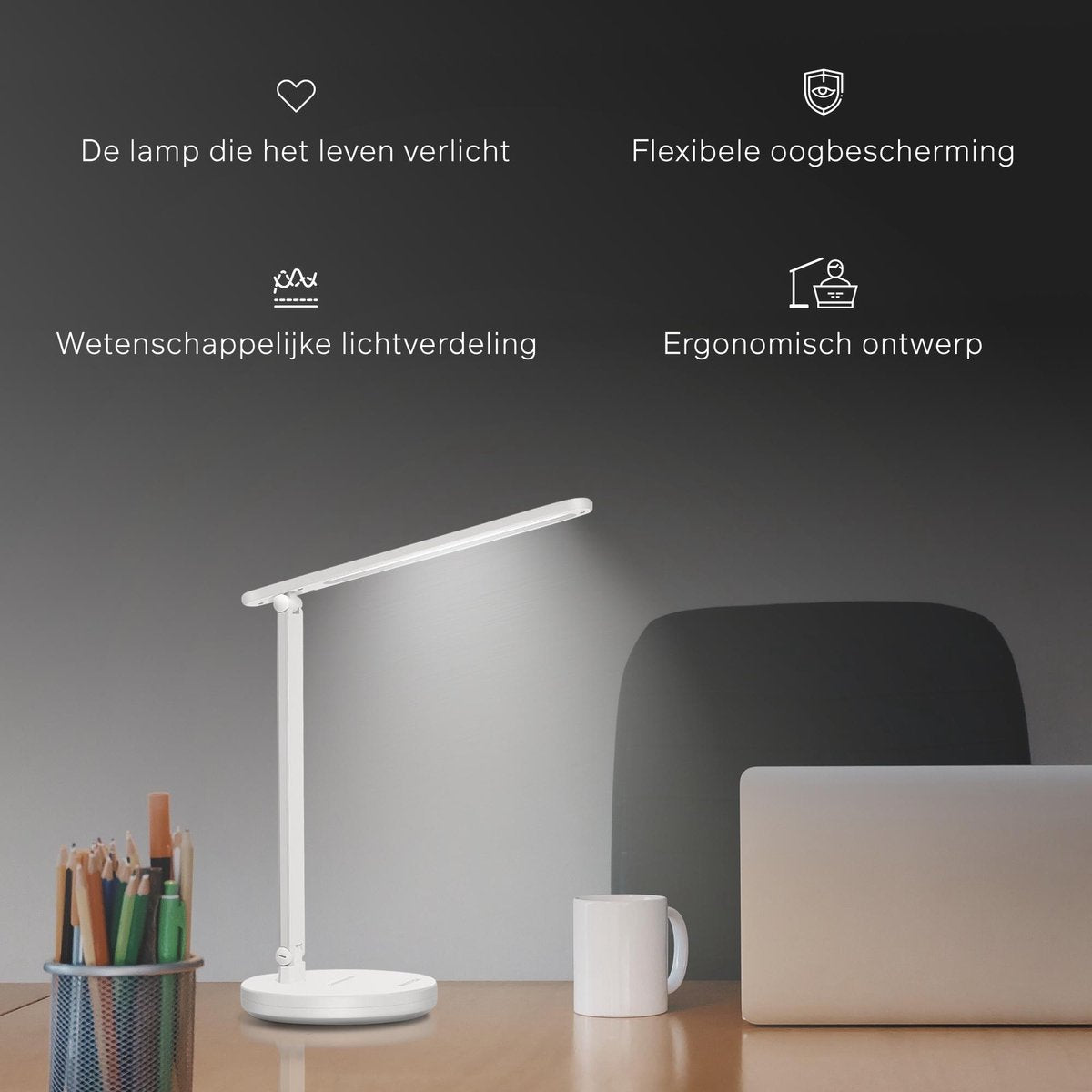 Bintoi® DL100 - Bureaulamp LED - Leeslamp - Bedlamp - Touch Control - Dimbaar - Wit en Warm Licht