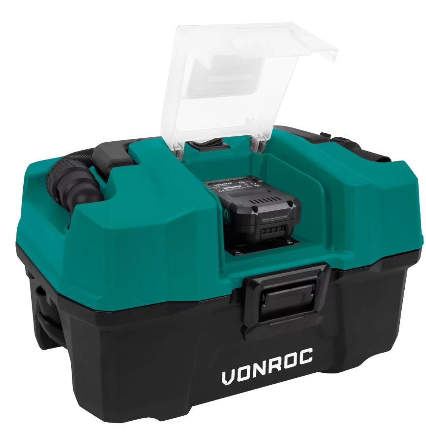 VONROC - Compacte alleszuiger 20V – 2.0Ah - Incl. Accessoires, 2 accu’s en snellader - Groen/Zwart