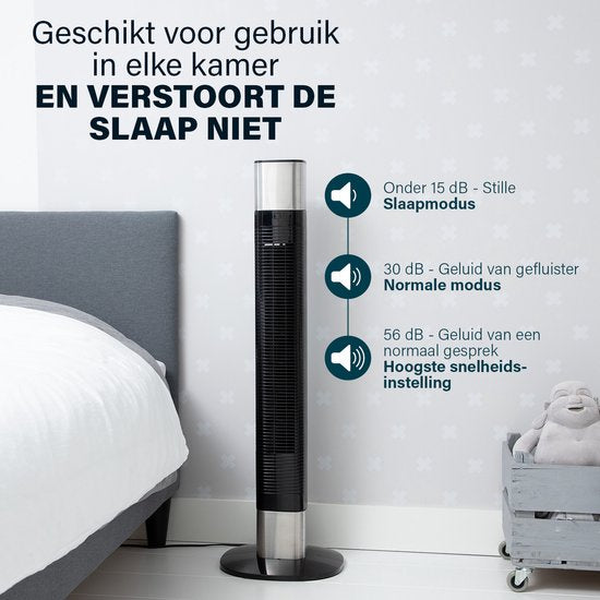 Slimme Torenventilator – Bladloos – Met App & Afstandsbediening – Timer – Energiezuinig – Princess 358280 – Zwart