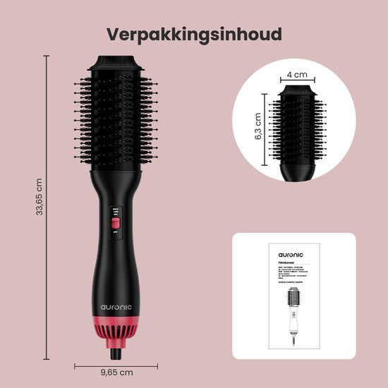Auronic 4-in-1 Föhnborstel - Airstyler - Kammen - Stijlen - Krullen - Föhnen - 37 mm Krulborstel - 360 Graden Airflow - Zwart/Roze