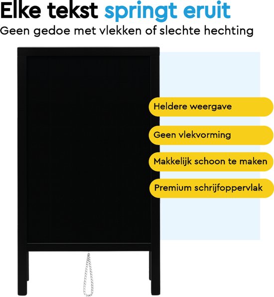 BRASQ Krijtstoepbord Zwart - 70x130 CM - Krijtbord - Reclamebord - Stoepbord - Dubbelzijdig - voor Binnen en Buiten - Horeca