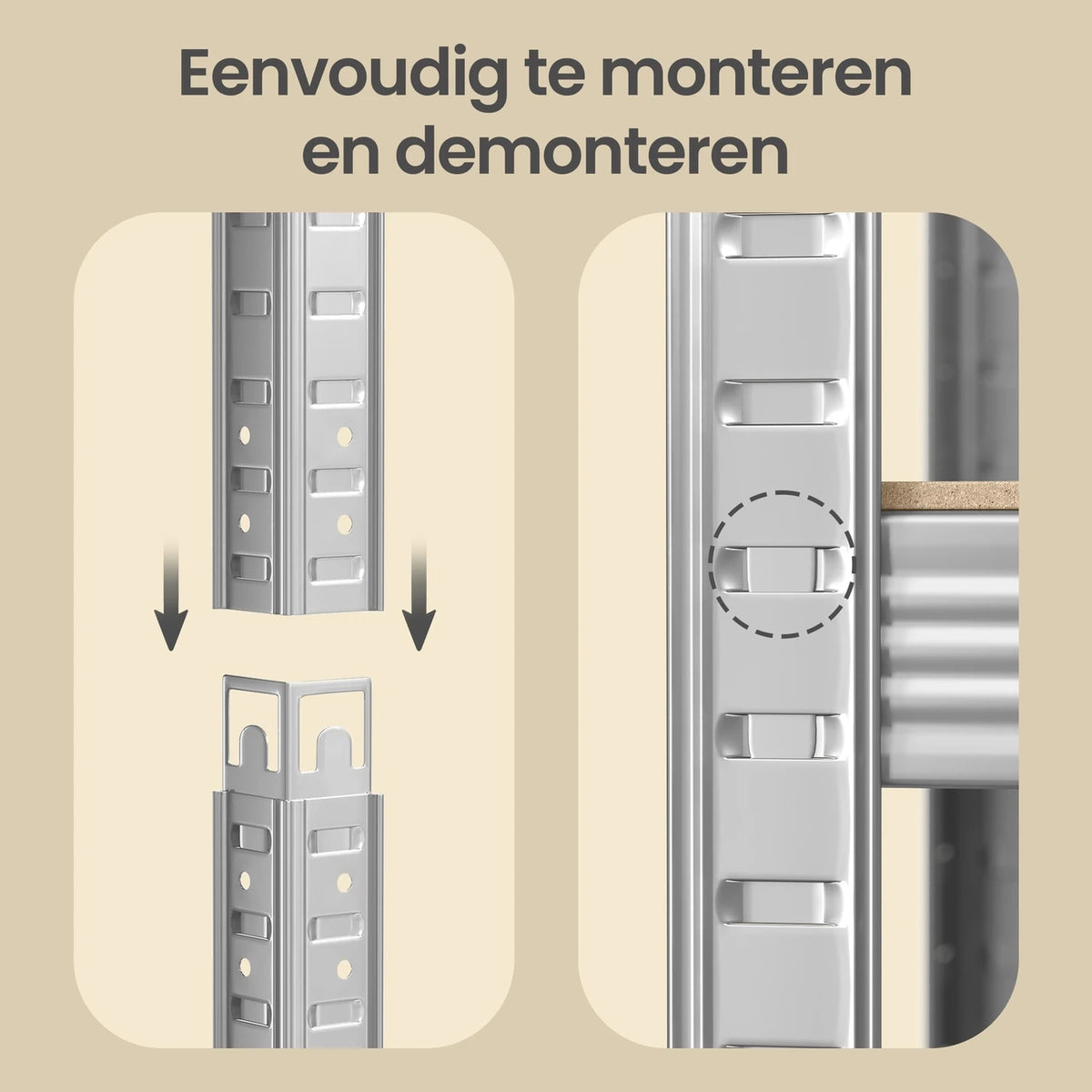 Ochama Stellingkast Set van 2 - 5 Niveaus - 90 x 40 x 180 cm - 175 kg per Plank - Staal en MDF - Zilver