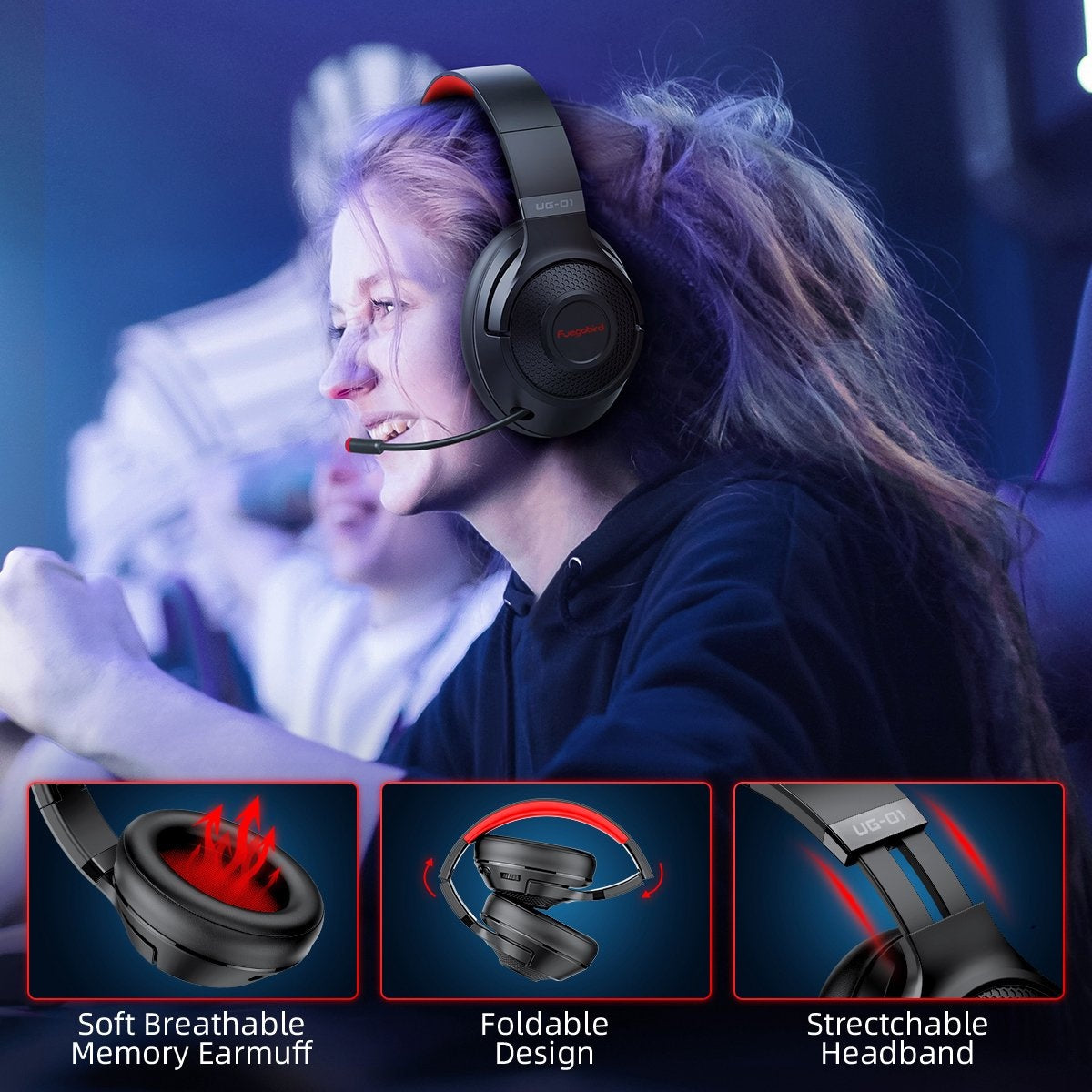 Fuegobird UG-01 2.4GHz Draadloze Gaming Headset - Bluetooth koptelefoon - Multiplatform - Geschikt voor PS4/PS5, Nintendo Switch - Rood