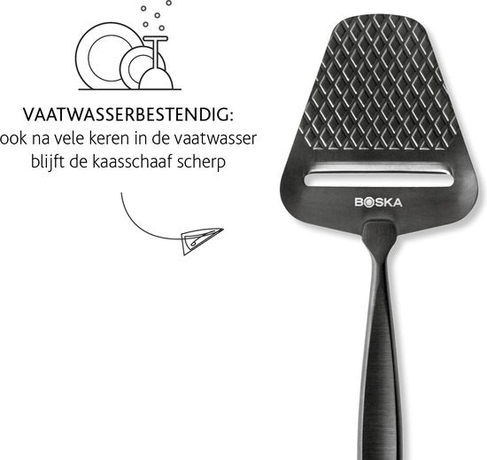 Boska Kaasschaaf Monaco+ Dark - Design kaasschaaf - Kaasschaaf voor harde kaas - Kaasschaaf donker - RVS - Vaatwasserbestendige kaasschaaf - Cadeautip - Keukengerei - Keuken accessoires - 10 jaar garantie