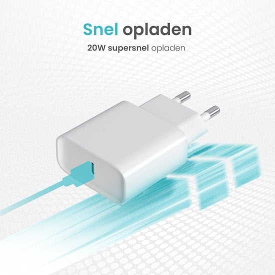Wurk Snellader Geschikt voor Apple iPhone, iPad & Airpods - 20W Oplader - 1 Meter USB C naar Lightning Kabel - Lader Geschikt voor 14/13/12/11/Xr/Xs/Xs Max/8/8 Plus/ Pro