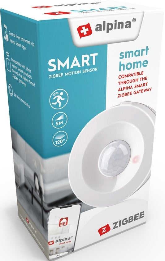 alpina Smart Home - Bewegingssensor - 3V - Bewegingsmelder voor Binnen - 5M Detectie - Zigbee Gateway - alpina Smart Home App