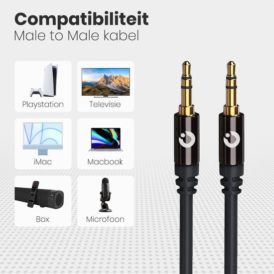 Auronic AUX Kabel - Audiokabel 1,5M - 3.5 mm - Male to Male - Zwart
