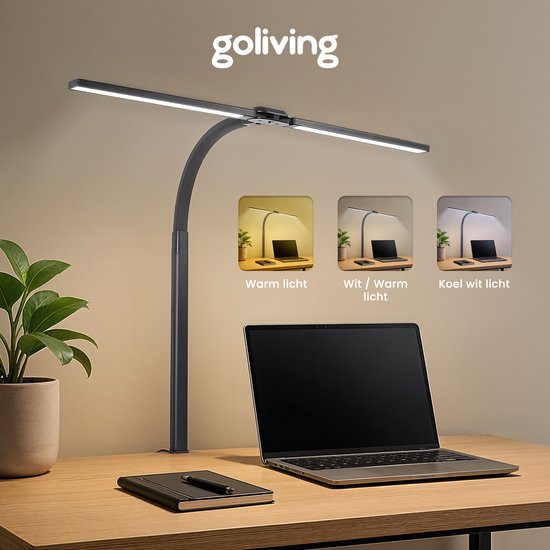 Goliving Bureaulamp met Klem XL - 78 CM - LED Dimbaar met Afstandsbediening - Klemlamp - Tafellamp - Leeslamp - Flexibel - Ledlamp - Touch Bediening - Softclose - Zwart