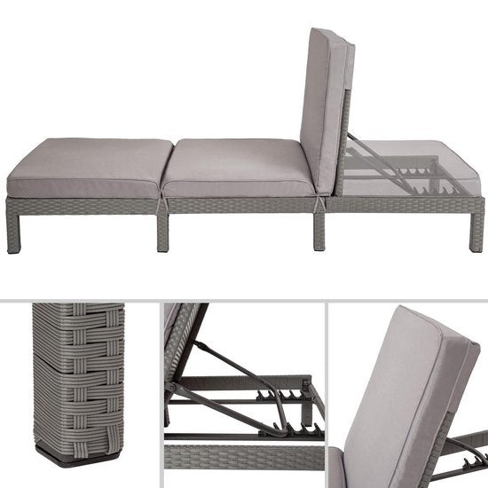 TecTake Wicker ligstoel grijs - Wicker- ligbed voor tuin - 402308