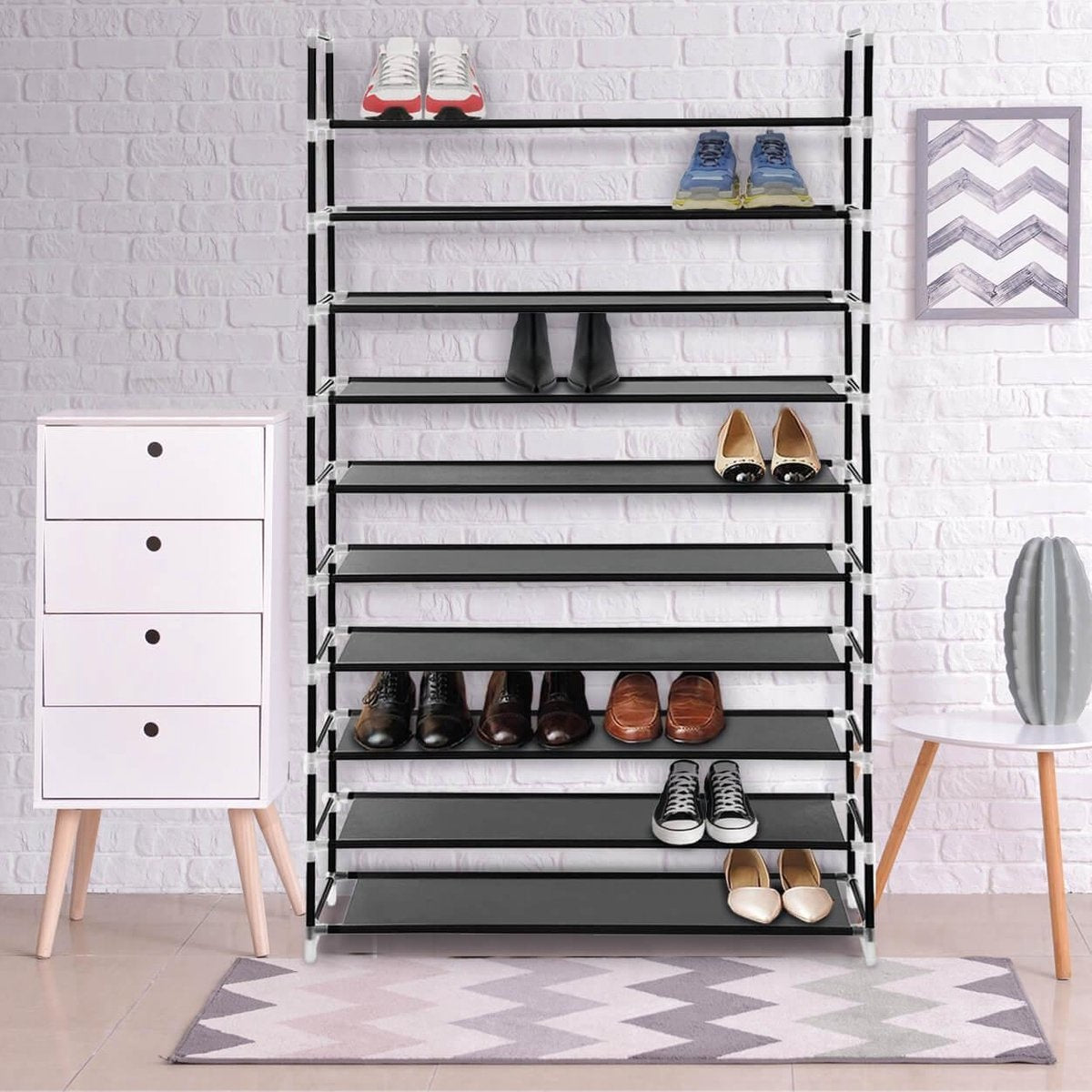 LifeGoods Schoenenrek XXL -10 Laags - Opbergsysteem 35 tot 40 Paar Schoenen - Schoenenkast - Kunststof u2013 Zwart