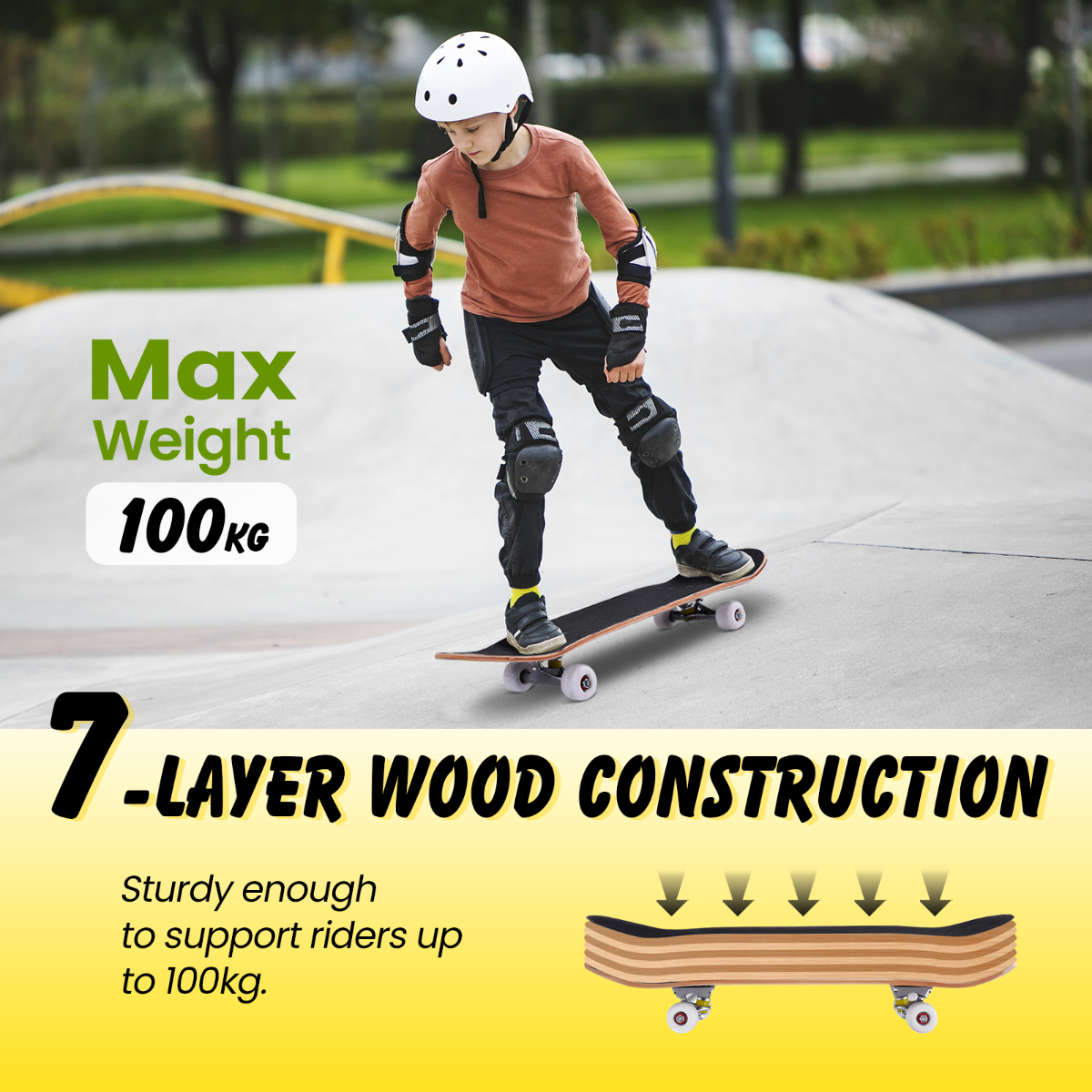 Coast Skateboard voor Beginners - 80 x 20 cm - Esdoornhout - Zwart