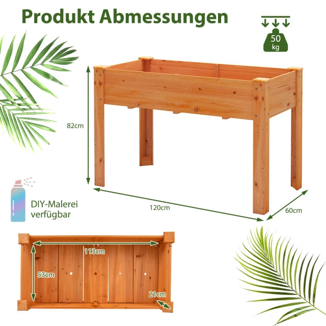 Coast Verhoogde Plantenbak Roodbruin – Houten Moestuinbak met Drainagegaten – 120 x 60 x 82 cm
