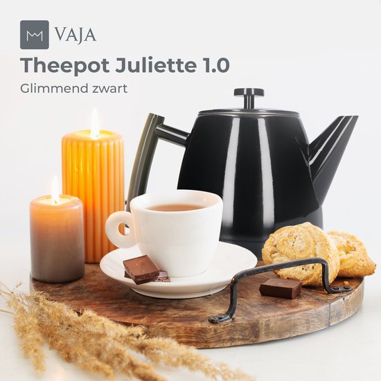 Vaja® Theepot Juliette met Filter - Dubbelwandig -Theekan 1.0L - Glimmend Zwart