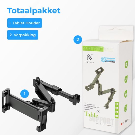 Nuvance - Tablet Houder Auto - Kantelbaar & Draaibaar - Tablethouder - Hoofdsteun Bevestiging - Geschikt voor Nintendo Switch & Telefoon