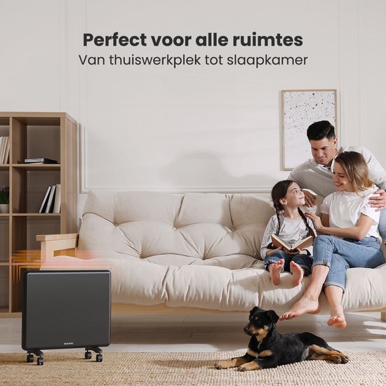 Auronic Convectorkachel - 1000W - Elektrische Verwarming - 3 Standen - Metalen Paneelverwarming - Vrijstaand - Wielen - Zwart