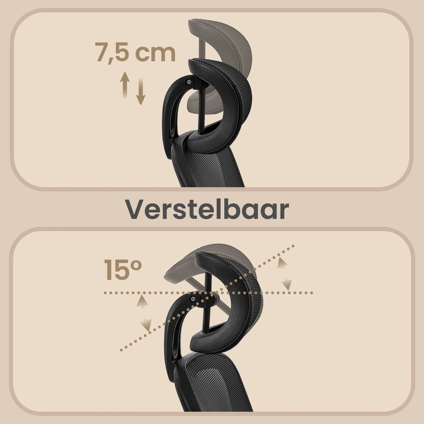 Joyfurnos Ergonomische Bureaustoel Mesh - Verstelbare Lendensteun en Hoofdsteun - Kantelfunctie - 64 x 64 x 115-130 cm - Inktzwart