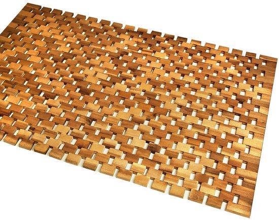 Badmat - Acaciahout Antislip Blokjespatroon 80x50cm - FSC gecertificeerd