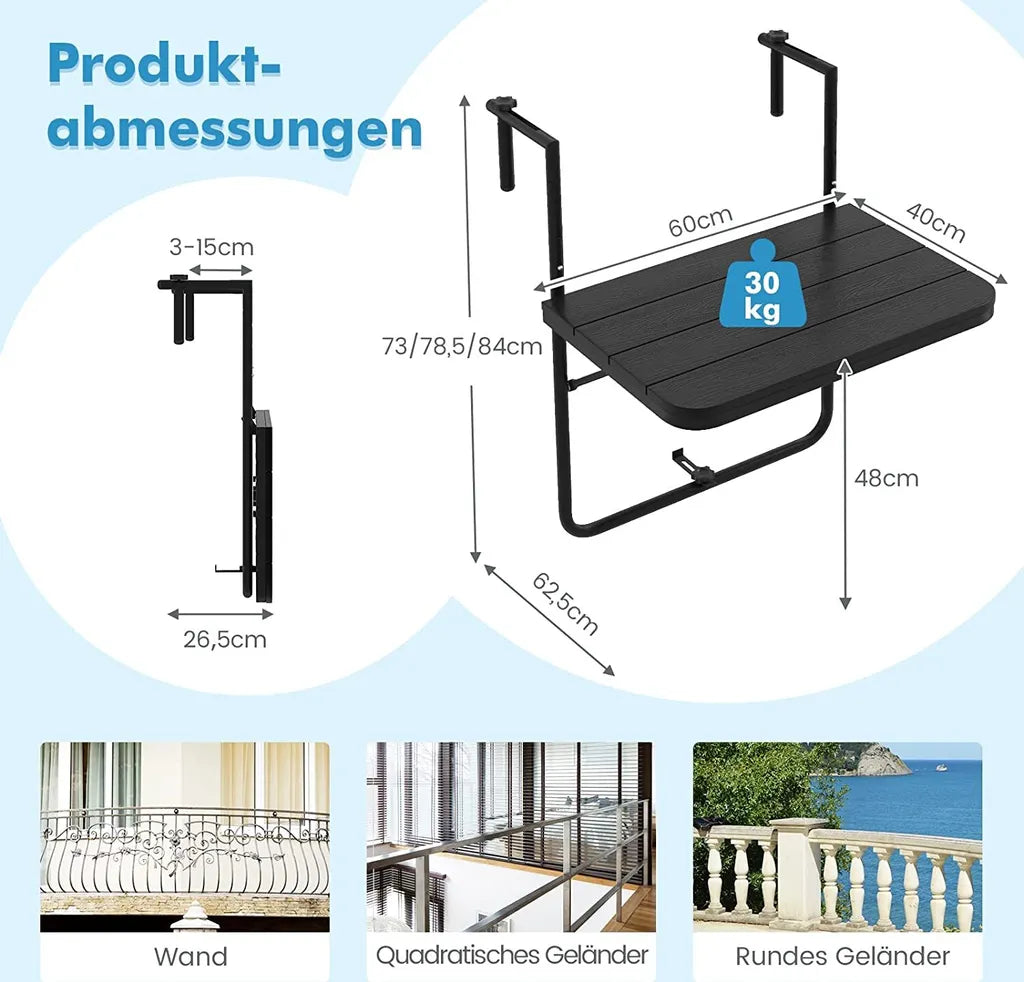Coast opvouwbare verhouding Tabel Hangtafel voor binnen- en buitenruimte zwart