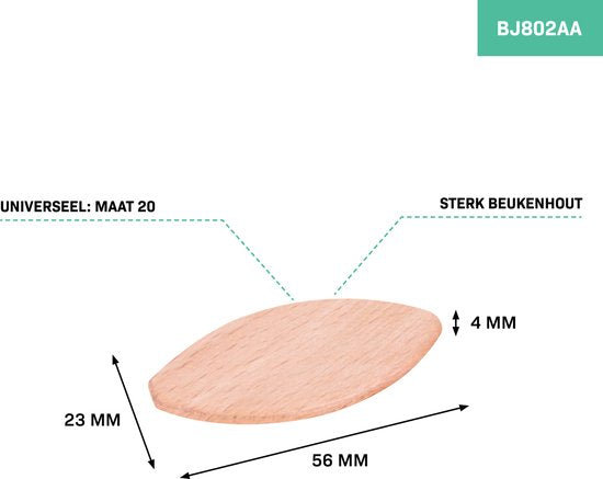 VONROC Lamellen voor lamellenfrees – Maat 20 (56x23x4mm) – 250 stuks – Universeel en voor de VONROC BJ501AC lamellenfrees