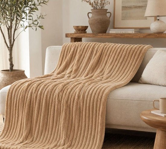 Ceruzo Fleece Deken 150x200 cm – Camel –Zachte Plaid - 280 g/m² - Woondeken