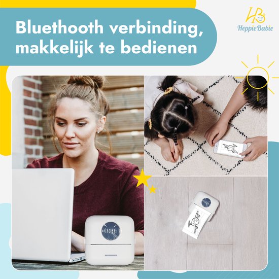 HeppieBabie Bluetooth Pocket Printer - Mini Printer - Sticker - Mobiele Fotoprinter - Incl 16 Papierrollen