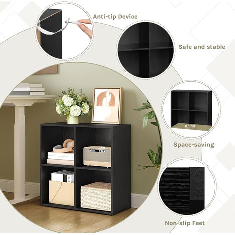 WOLTU Boekenkast Zwart - 59,6 x 29 x 59,8 cm - 4 Vakken - Melamine