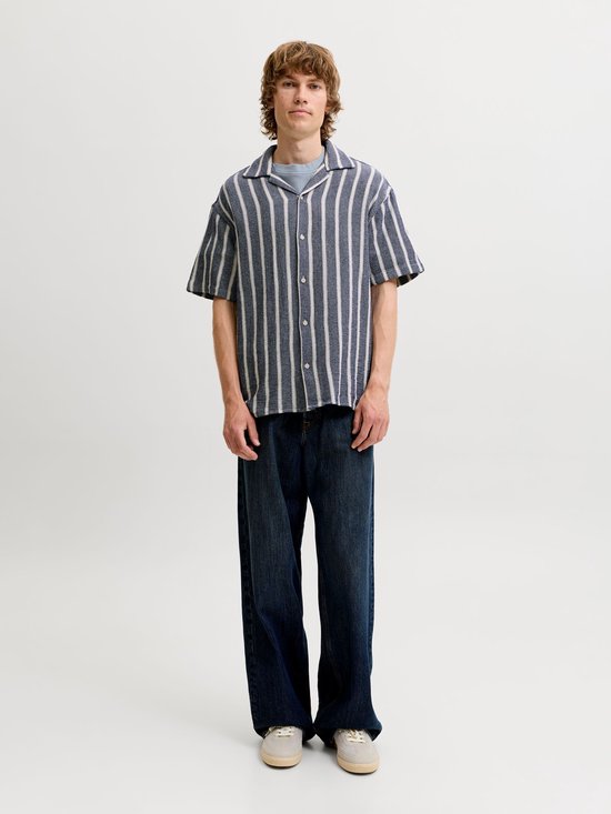 Jack & Jones - Heren Overhemden Coba Stripe Resort Shirt - Blauw - Maat M