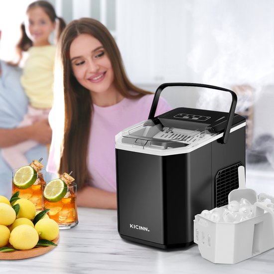 Kicinn IJsblokjesmachine - IJsblokjes Machine - IJsblokjesmaker - IJsschep - 12kg/24uur - Zelfreinigingsfunctie - Zwart