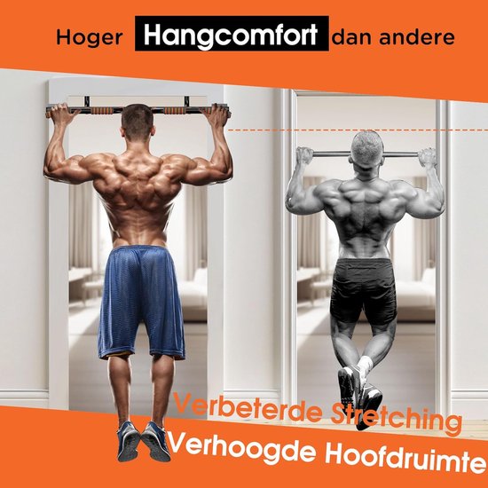 DH FitLife Optrekstang, deurkozijnen zonder schroeven, glijdt niet weg met multigreep-posities, pull-up bar deur, rekstang, turnstang, deurrek om op te hangen, voor deurkozijnen, 65-92 cm