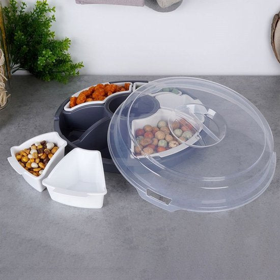 Excellent Houseware Serveerschaal - grijs - vakverdeling en deksel - kunststof - 33 x 9 cm